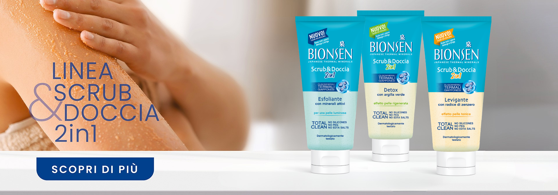 banner con linea scrub & doccia 2in1 Bionsen