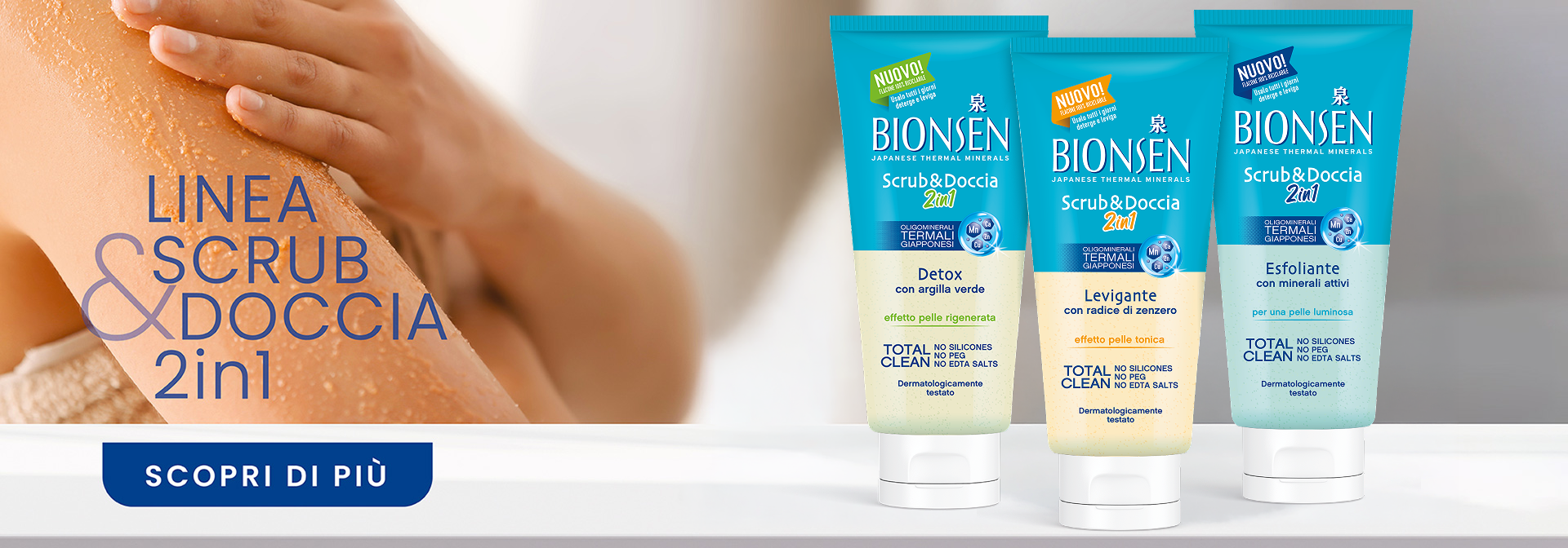 banner con linea scrub & doccia 2in1 Bionsen